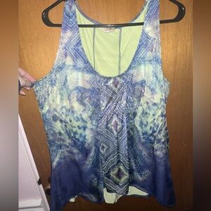 ONE WORLD XL Green blue whimsical blouse top long